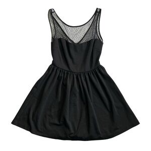 Love...ady Black Mini Dress Swiss Dot Sheer Small Party Dress Scoop Neck Zip